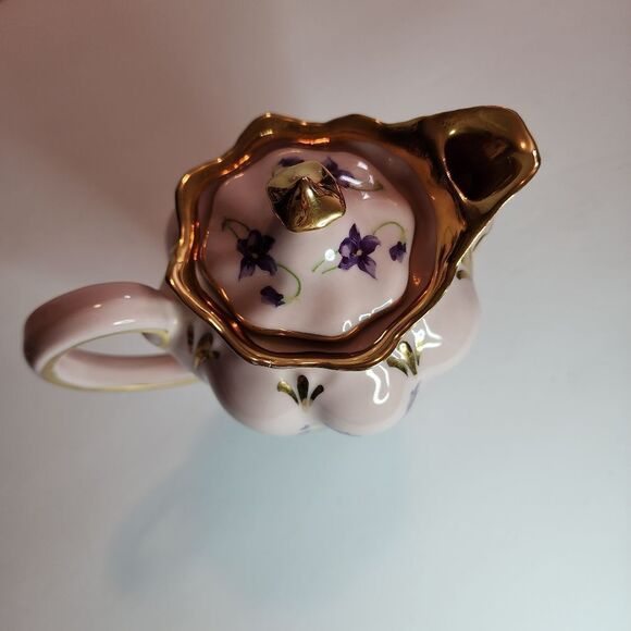 Leneige Vintage Pink and Gold Porcelean Tea Set With Purple Violets - Picture 3 of 16